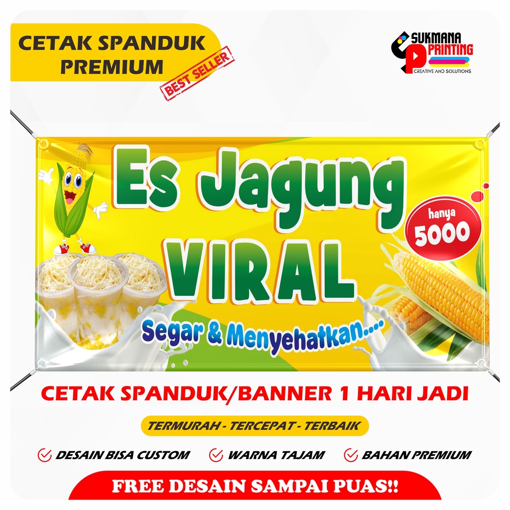 Jual [FREE DESAIN] CETAK SPANDUK BANNER ES JAGUNG VIRAL CUSTOM PREMIUM