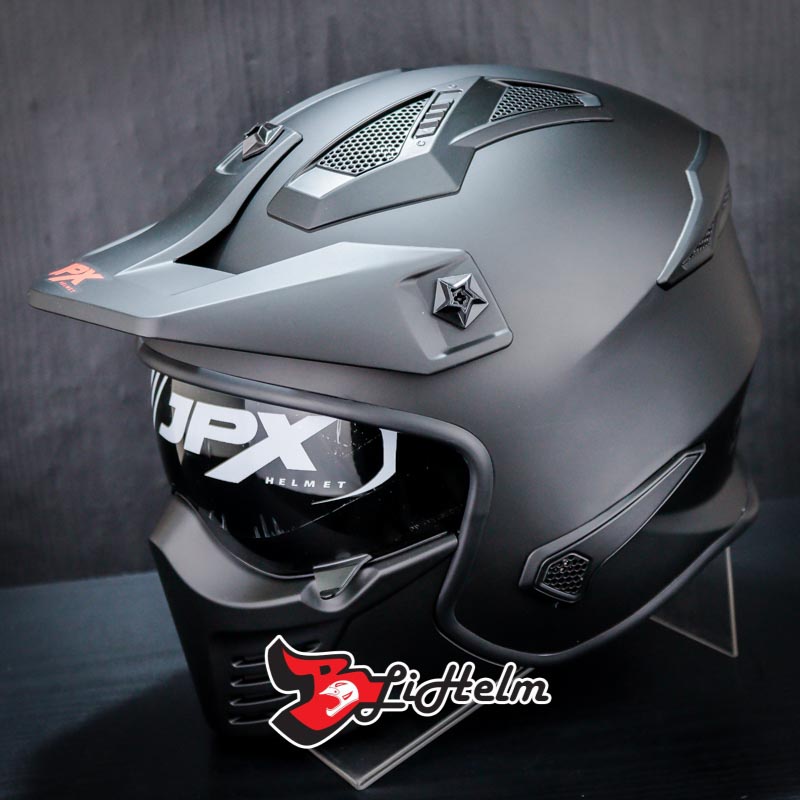 Jual HELM JPX MX726R BLACK DOFF RED | MX X726-R CROSSOVER | FULL FACE ...