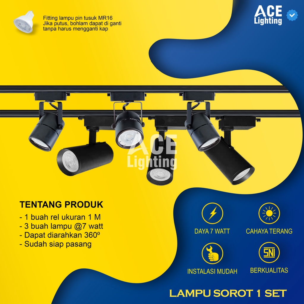 Jual Lampu sorot plafon rel tracklight spot light satu set isi 3 lampu ...