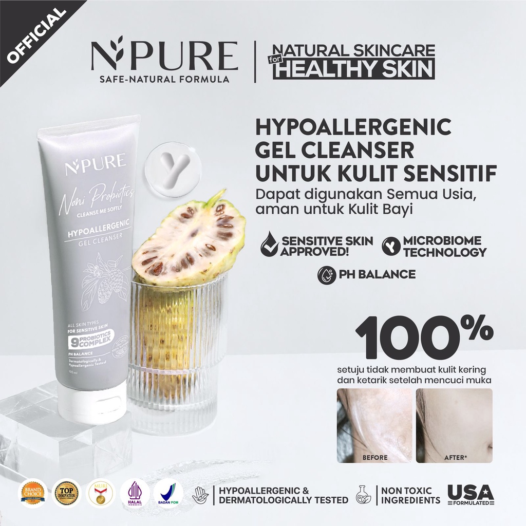 Jual NPURE Cleanser Gel Noni / Sabun Muka Kulit Sensitif / Gentle Skin