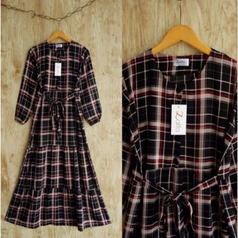 Herlipto☆Bergamo Plaid Tiered Long Dress herlipto Bergamo Plaid Tiered Long Dress（Bergamo Plaid
