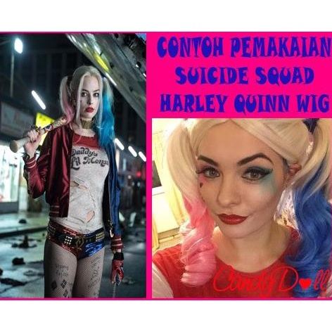 Harley Quinn Suicide Squad Cosplay Wig – Long Pink/Blue Ponytail, Full Lace Adult Halloween