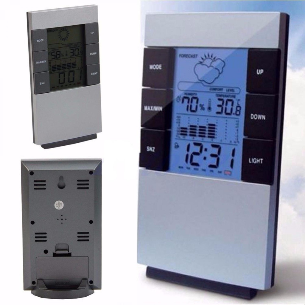 Jual BI248 Weather Station Humidity Temperature Alarm Desk Clock Jam ...