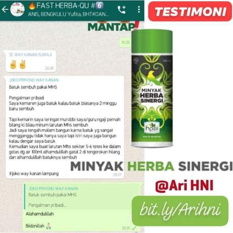 Jual Minyak Herbal Sinergi HNI HPAI/MHS Produk Original Perusahaan HNI