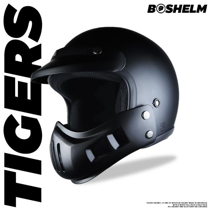 Jual Helm Cakil Modular Tigers Hitam Doff Helm Retro SNI | Shopee Indonesia