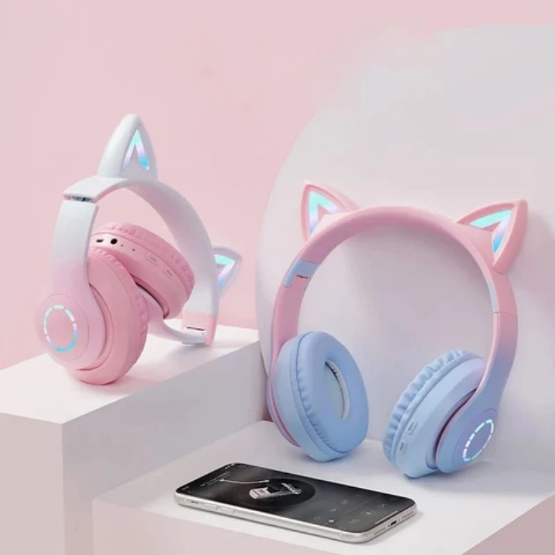 Headphone wireless b39 pro cat ear led/headset earphone bluetooth gaming nirkabel stereo