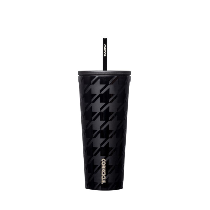 Corkcicle 24 oz Cold Cup Tumbler with Straw - Onyx Houndstooth