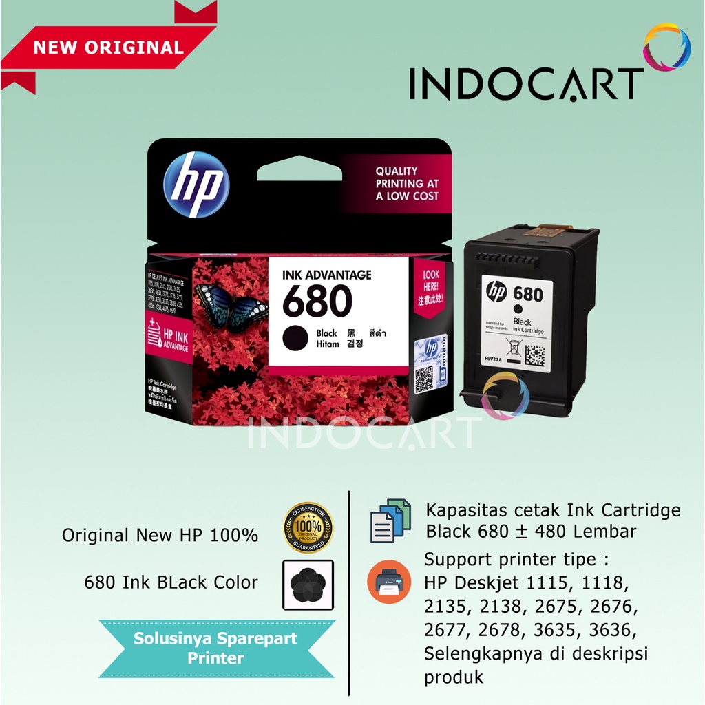 Jual Ink Cartridge Original 680 Untuk Printer HP Deskjet 3775 3776 3777 ...