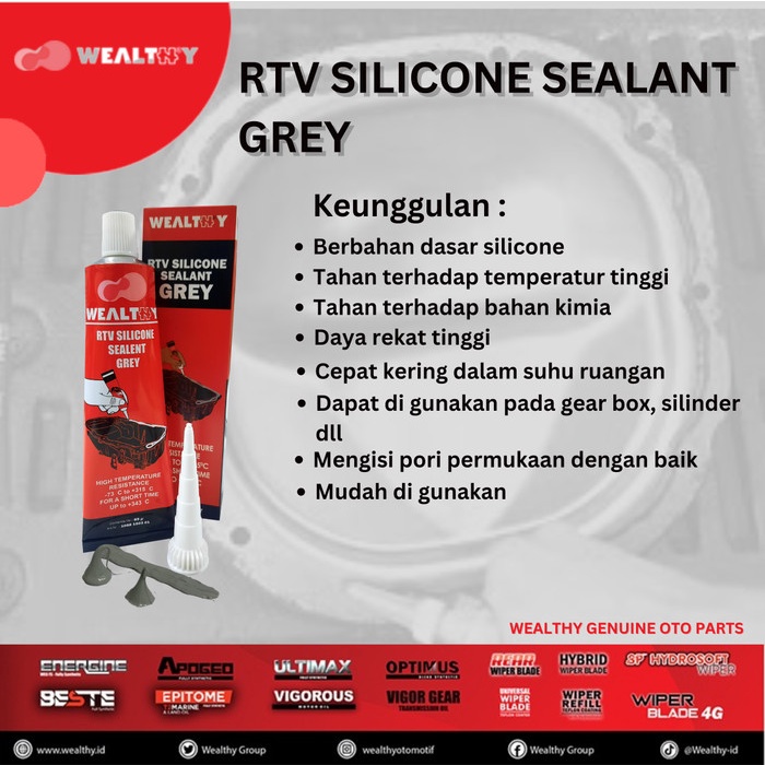 Jual Lem Gasket Lem Pakingan WEALTHY RTV Silicone Sealant - Grey [85 gr ...