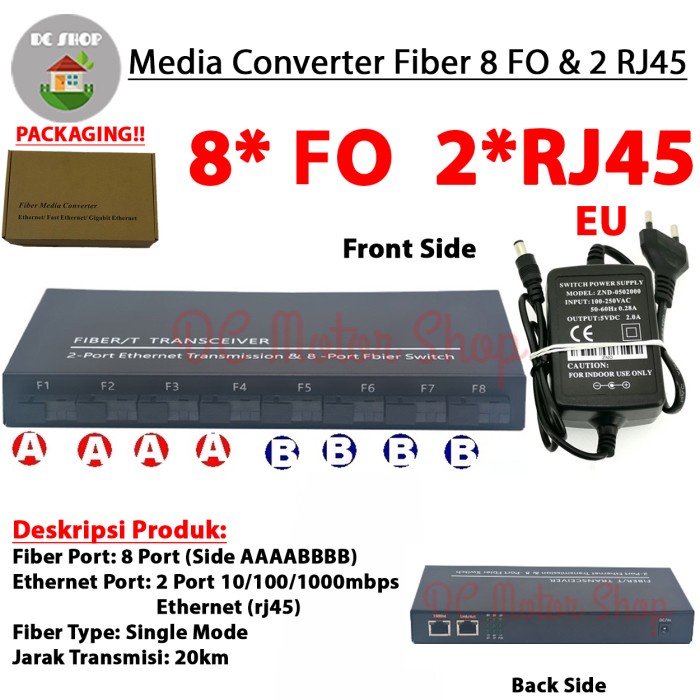 Jual Media Converter 8 Port FO 2 Port LAN Switch Fiber Optic 8 FO SC 2 ...