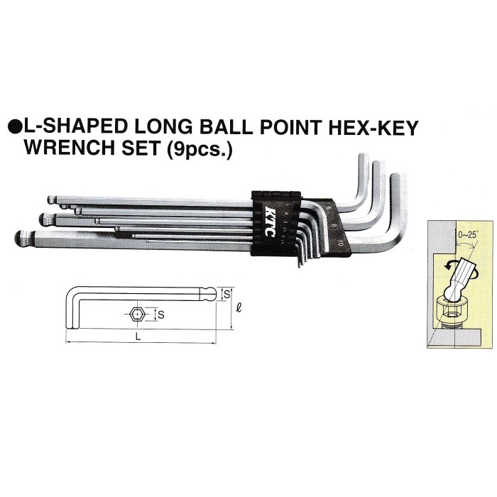 Jual Hex Key Ballpoint ( Kunci L ) Wrench Set Ktc Hl259Sp ( 1,5 10 Mm