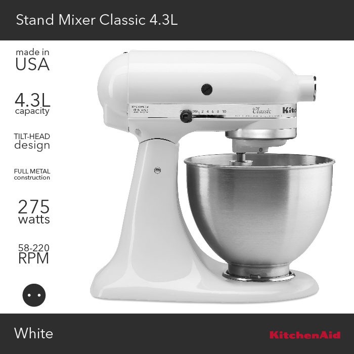 Jual Kitchenaid Classic 4.3 L TiltHead Stand Mixer Putih 5K45Ss*Wh