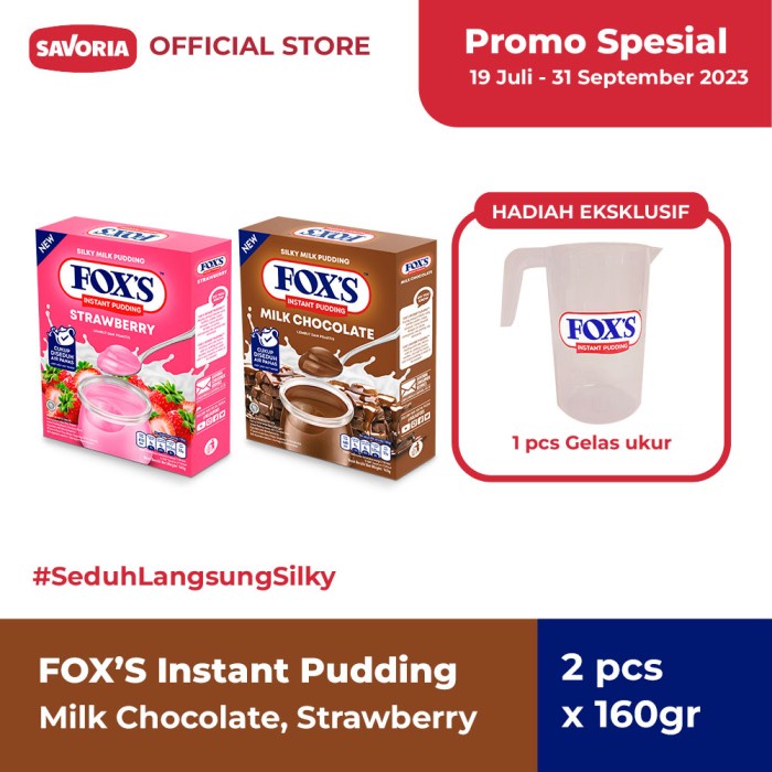 Jual FOX'S Instant Pudding All Variant 2 Pcs x 160g Gratis Gelas Ukur