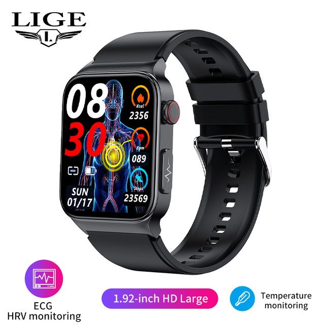 LIGE New ECG PPG Blood Glucose Smartwatch Men Heart Rate Blood Pressure  Health Watches IP68 Waterproof Smart Watch Sports Clock