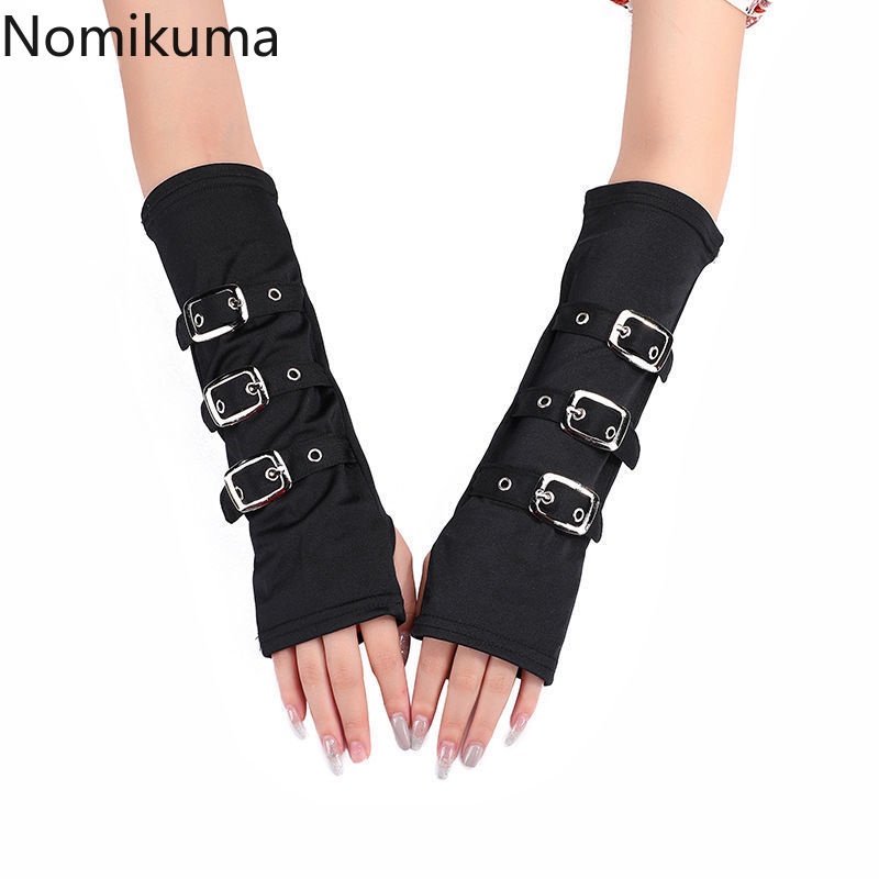 Jual Punk EMO Style Streetwear Women Wrist Arm Warmer Long Fingerless