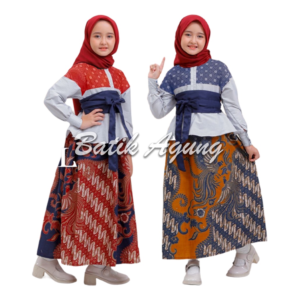 Jual Baju Batik Anak Perempuan Muslim Usia 1-10 Tahun Kekinian / Gamis