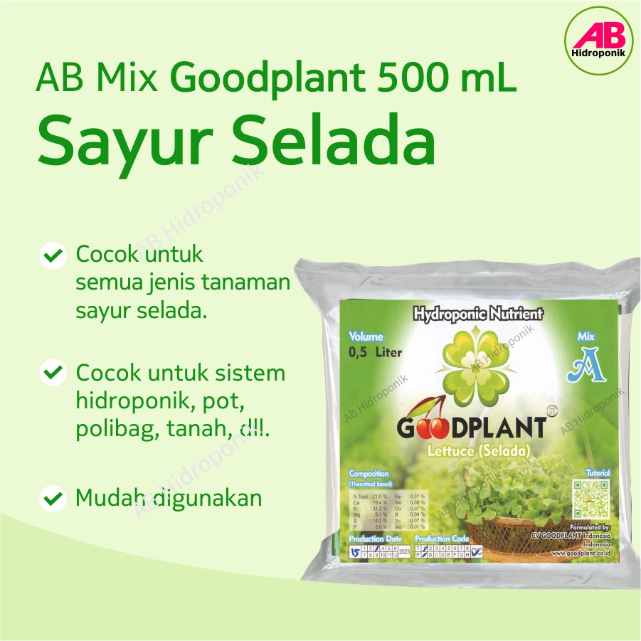 Jual Pupuk AB Mix Nutrisi Hidroponik Selada Goodplant 500 mL Shopee