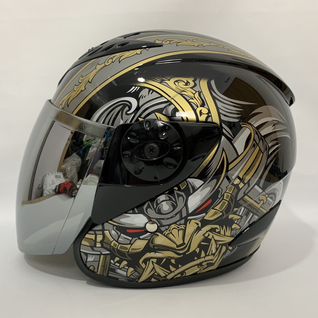 Jual Helm Vision Samurai (Gold) Hitam Glossy Kaca Iridium Silver