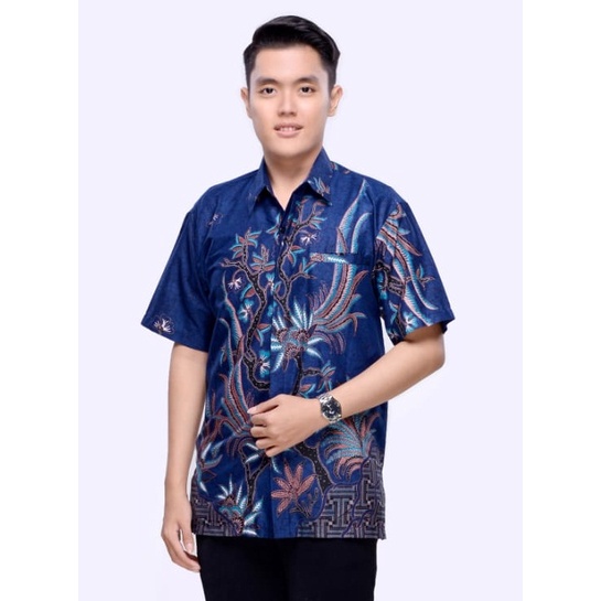 Jual Kemeja Hem Baju Seragam Pria Batik Kantor Formal 3061 Biru M 5l