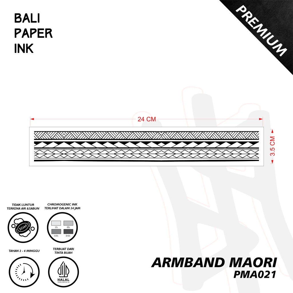Tato Temporer Bali Paper Ink PMA021 Armband Maori Premium dan Fruit Ink