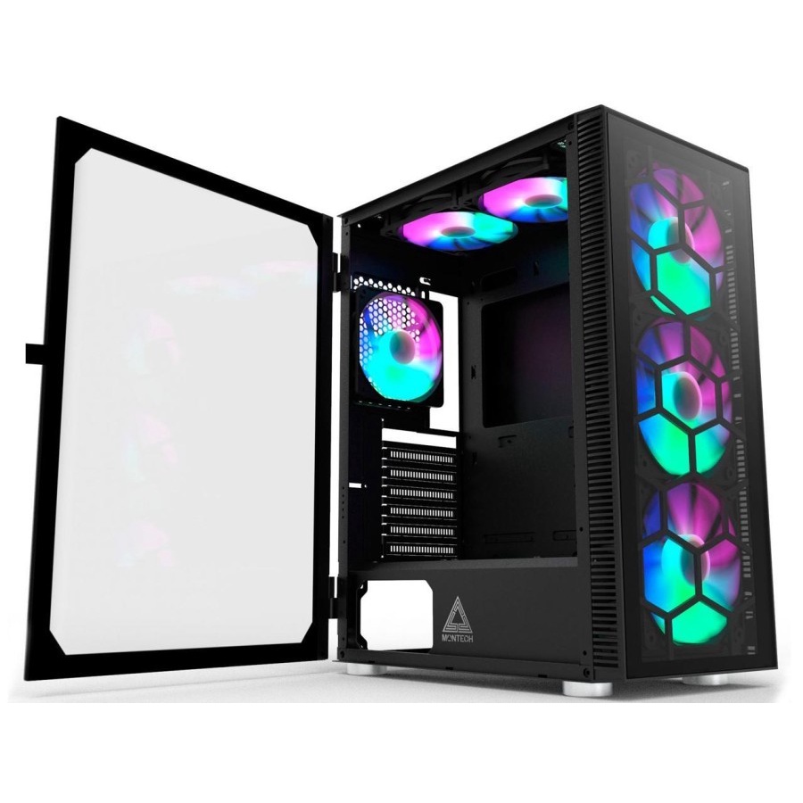 Jual MONTECH X3 GLASS BLACK ATX PC CASE CASING GAMING CHASSIS + 6 FAN ...