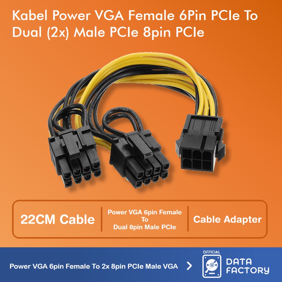 Jual Kabel Power VGA 6 pin To 2 Dual 8 Pin PCIE PCI-E Cable GPU ...