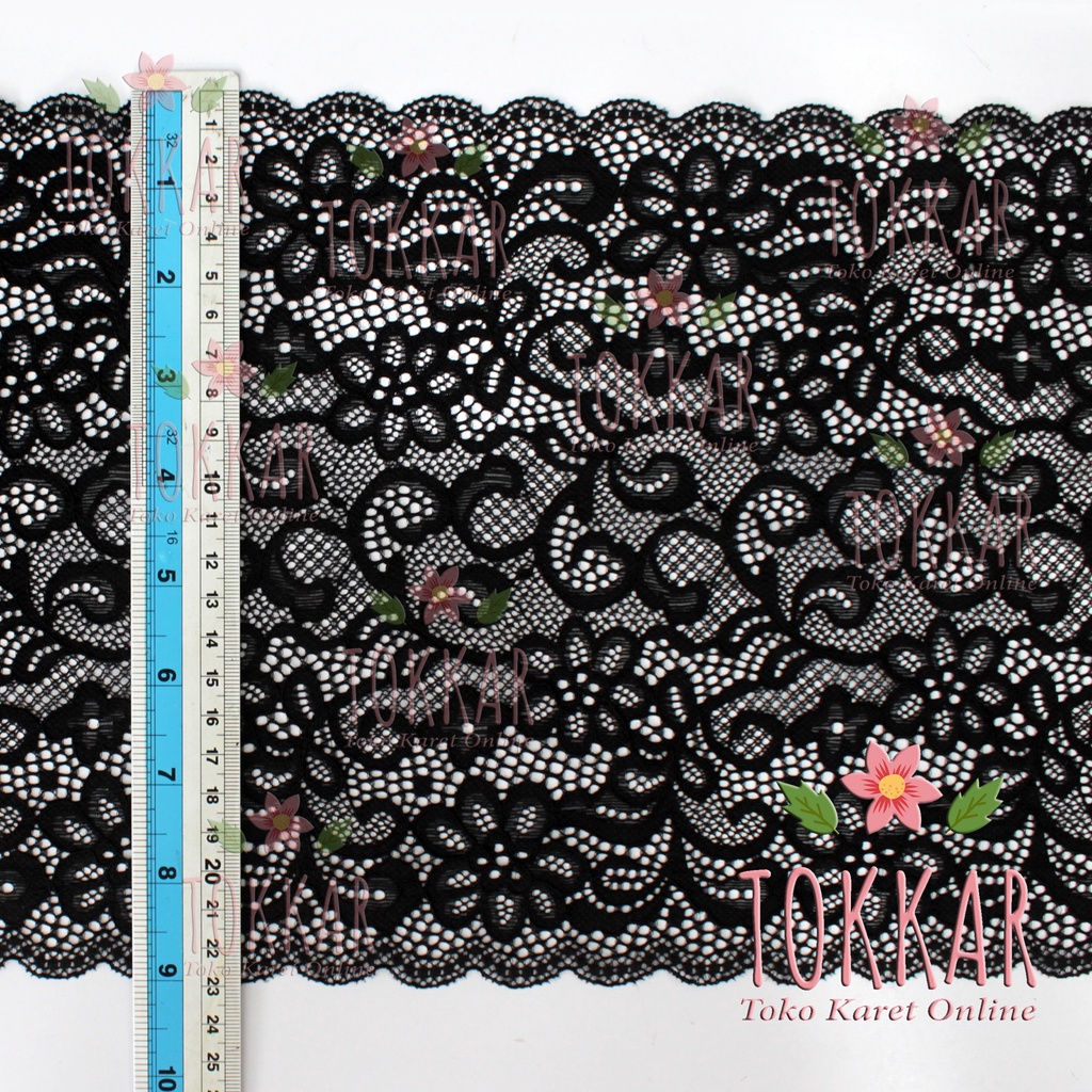 Jual (Per Meter) Renda Stretch Elastis / Renda Karet Hitam Motif Cantik ...