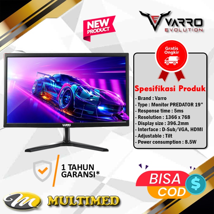 Jual Layar Monitor LED VARRO PREDATOR BLACK 19 Inch | Shopee Indonesia