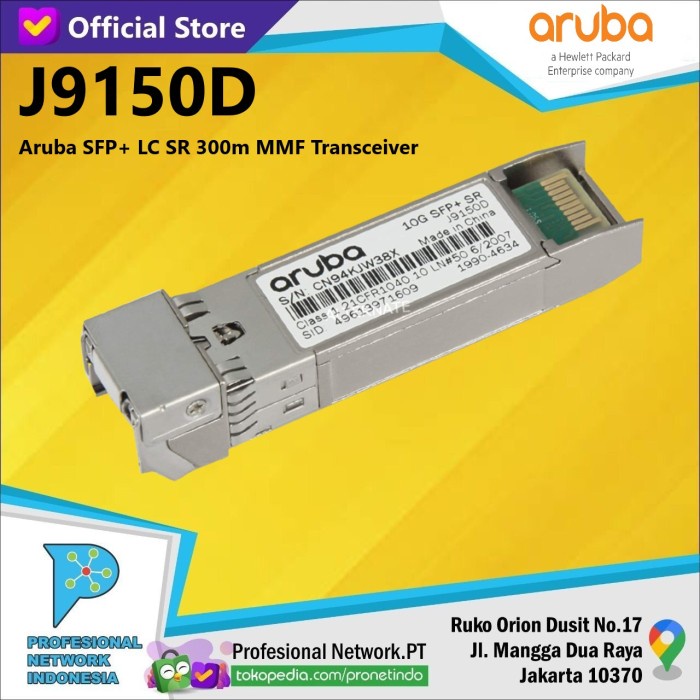 Jual Terlaris Aruba 10G Sfp+ Lc Sr 300M Mmf Transceiver [J9150D