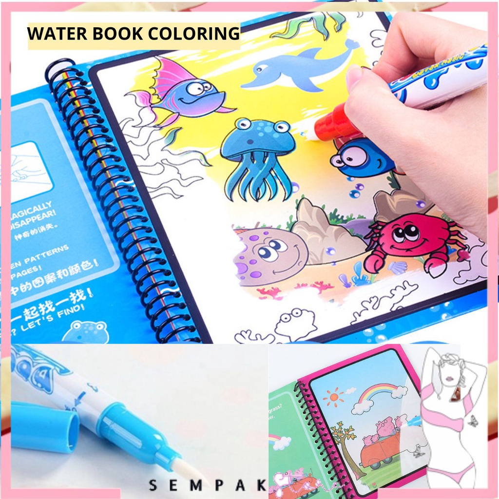 Jual SS Magic Water Coloring Book Invisible Ink Buku Gambar Mewarnai