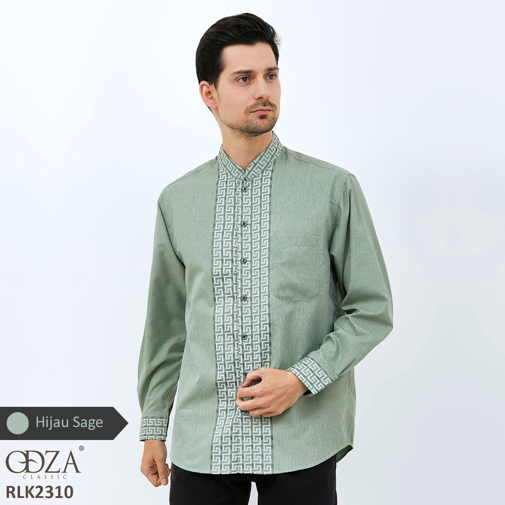 Jual Odza Classic Baju Muslim Kerah Koko Hijau Sage Green Pria Lengan