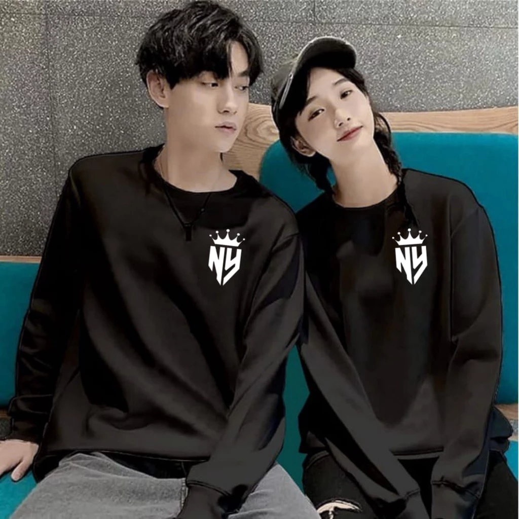 Atasan Lengan Panjang Couple Isi 2 pcs Alya Edisi Logo QueeNY dan KingNY / Baju Couple / Kaos Couple Pasangan - foto 1