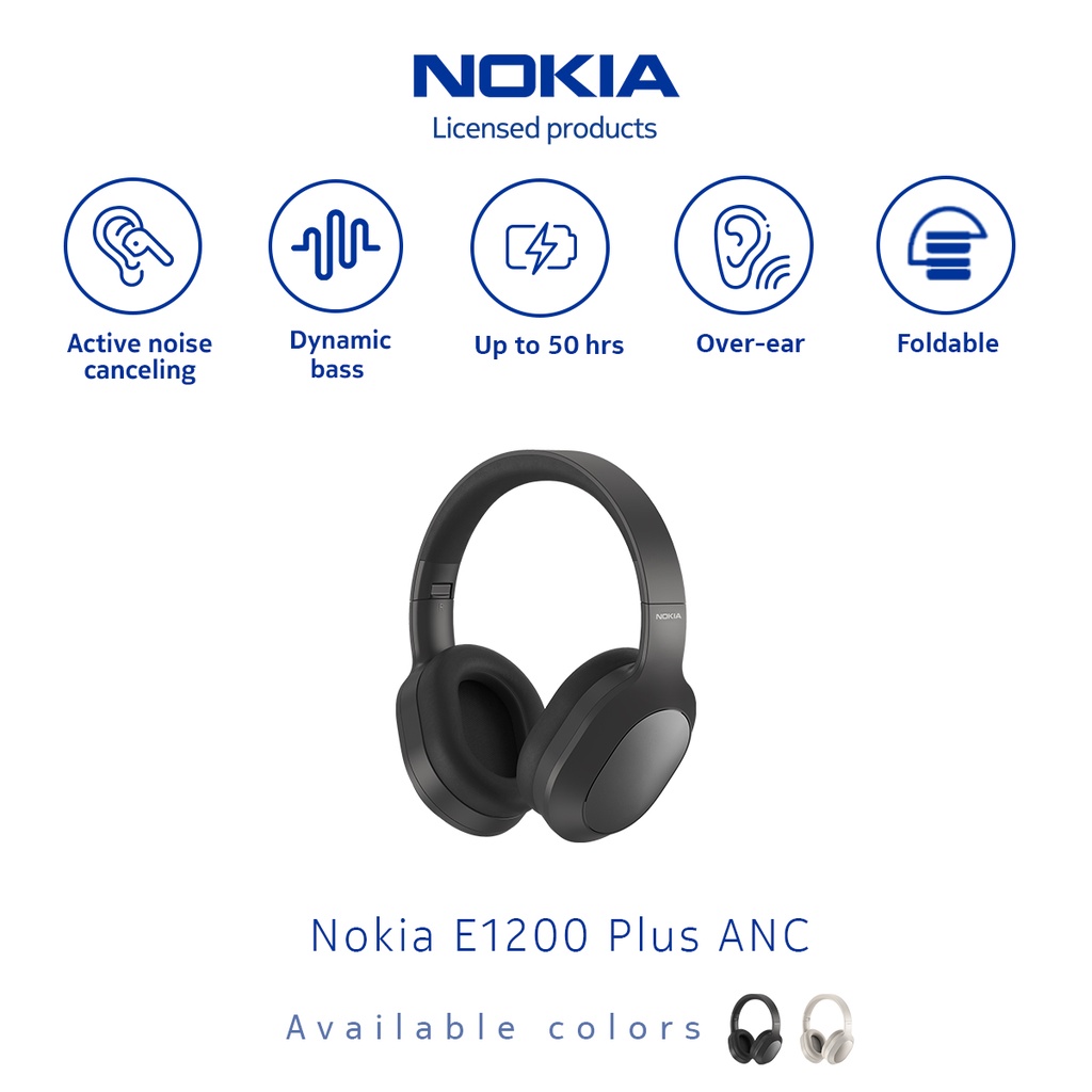 Jual Nokia E1200 ANC Wireless Headphone Bluetooth 5.0 with Mic Black