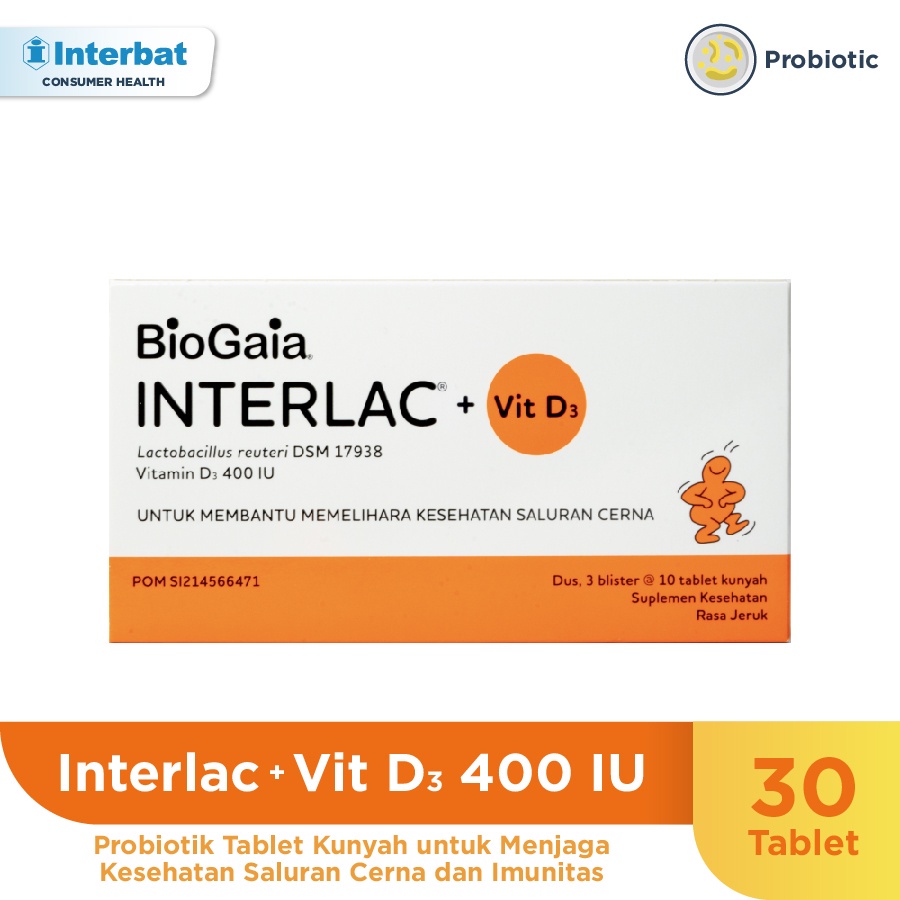 Jual Interlac Probiotik + Vit D3 400 IU - 3 Strip @ 10 Tablet | Shopee ...