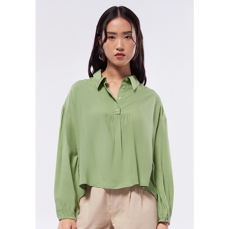 Jual COLORBOX Balloon Long Sleeve Blouse Green | Shopee Indonesia