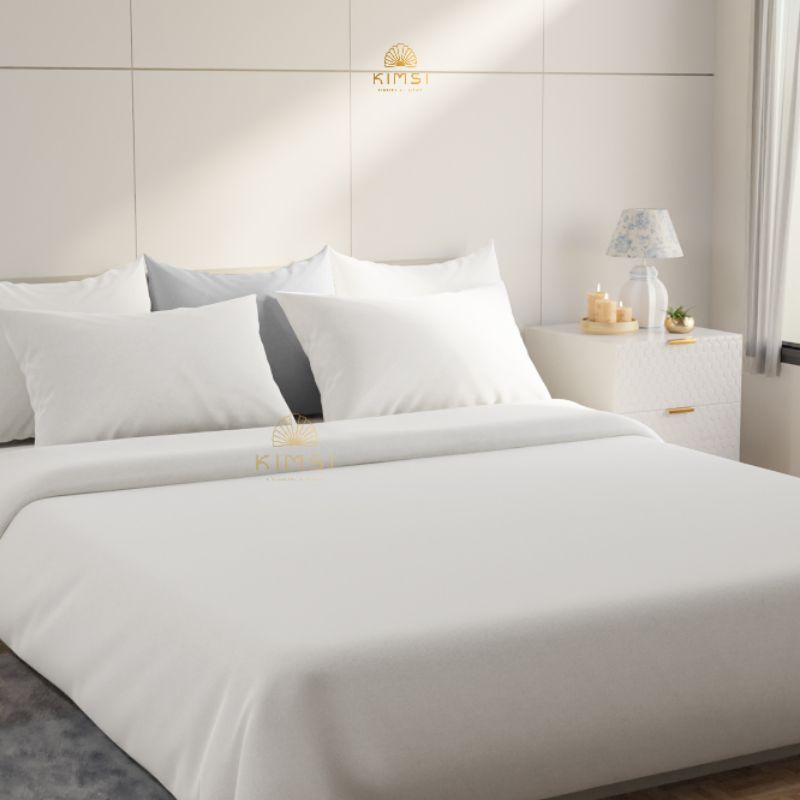 Jual PROMO Sprei set Hotel Putih Polos Katun Premium termasuk Sarung