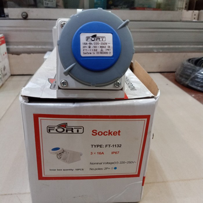 Jual FORT Industrial Surface Socket 3 x 16A IP67 FT-1132 Female 1Phase ...