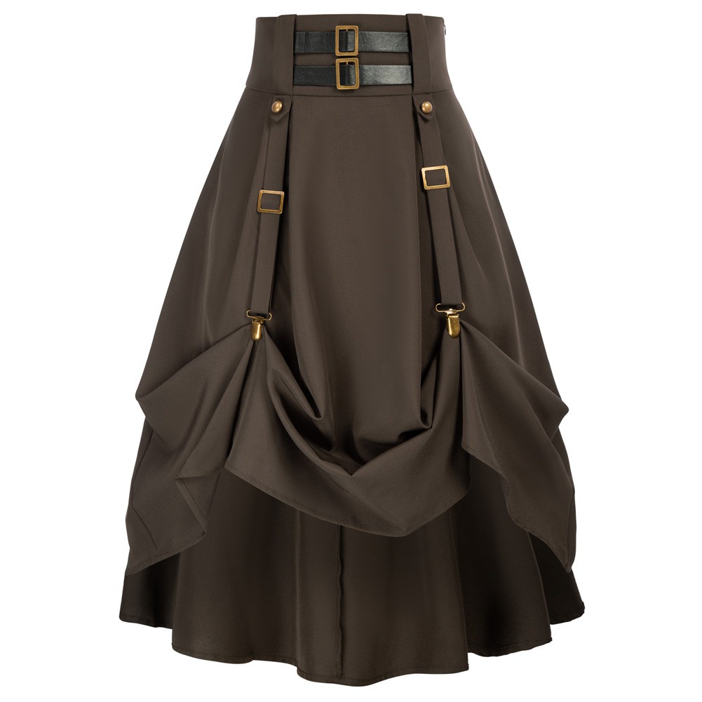 3 st Steampunk Victoriaans bruin korset & dubbele drukte, lange bruine, korte zwarte rokken, kostuum, cosplay gothic kleding kleding halloween - België