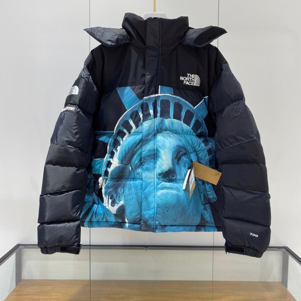 Jaket pria The North Face kamuflase White Duck Down 1996 Patung Liberty  mode Pasangan tahan angin HM