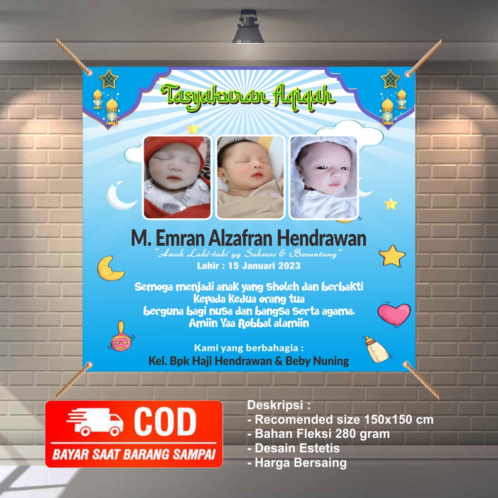 Jual Bisa Cod Chek Dulu Free Request Spanduk Banner Mmt Backdrop Aqiqah Akikah Kelahiran