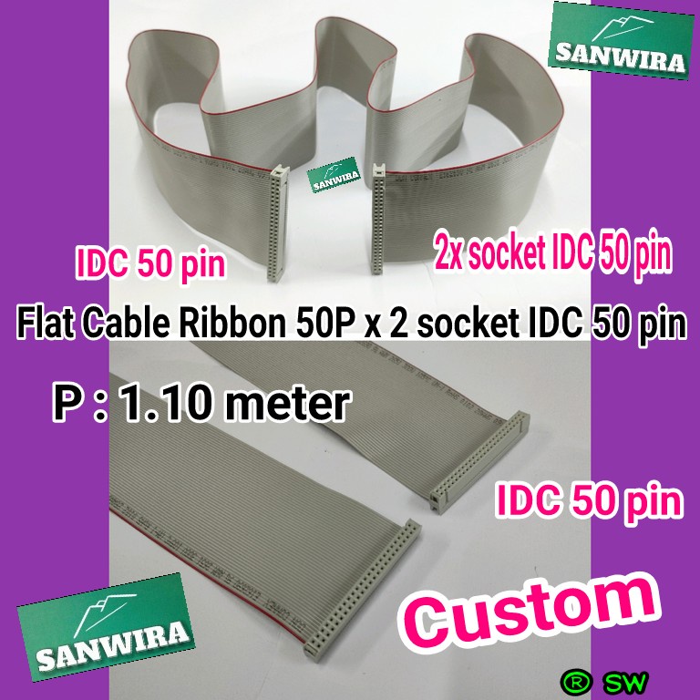 Jual Flat Cable Ribbon 50P x 2 socket IDC 50 pin panjang 1.10 meter ...