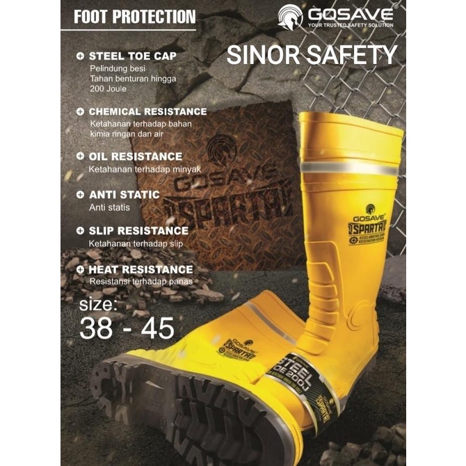 Jual Sepatu Boot Rubber Safety GOSAVE SPARTA Karet Ujung Besi Steel Toe ...