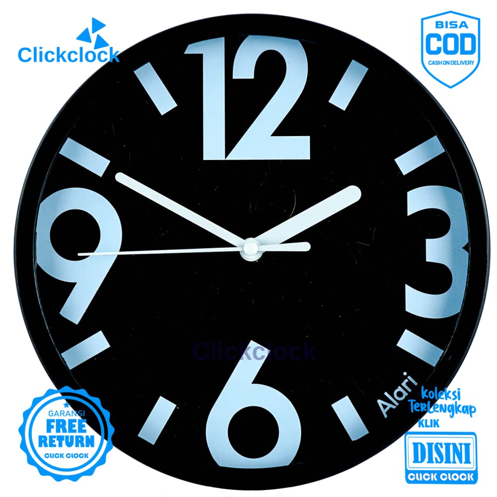Jual Jam Dinding Analog Minimalis Blue Alari 1118 Besar Hiasan Dinding