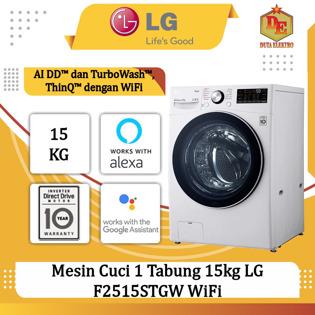 Jual Mesin Cuci 1 Tabung 15kg LG F2515STGW WiFi | Shopee Indonesia