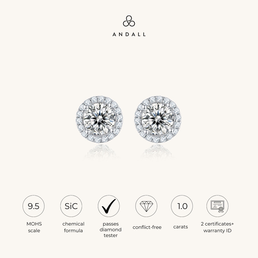 Jual ANDALL - Diana Moissanite Earring [D-E VVS 1.0CT MOISSANITE ASLI ...