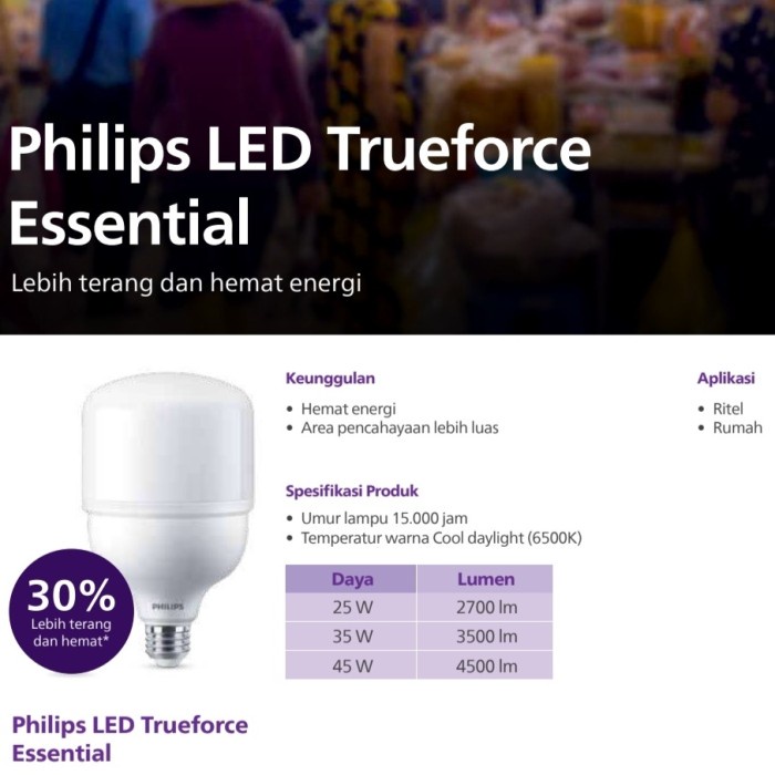Jual Lampu PHILIPS TrueForce Essential Putih Watt Besar 25 35 45 W Watt ...