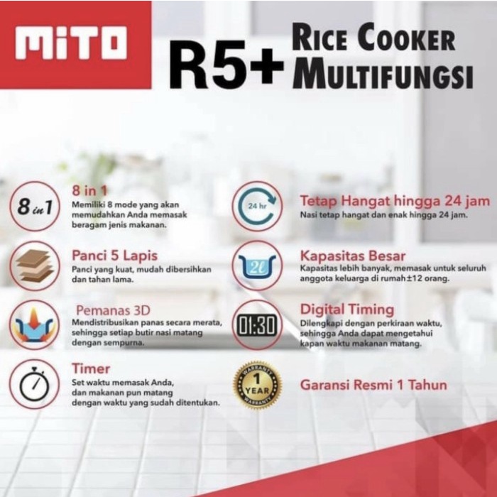 Jual Garansi Resmi Ricecooker Mito 8 In 1 R5 Plus R5+ Rice Cooker