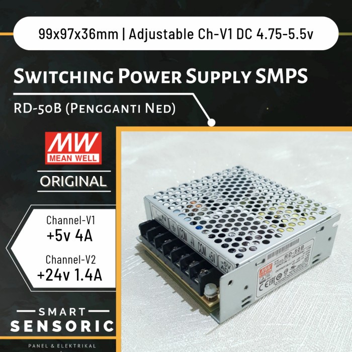 MEAN WELL RD-50A Alimentatore Switching AC-DC a Doppia Uscita 5V 12V 50W ad Alta Efficienza con Garanzia di 3 Anni