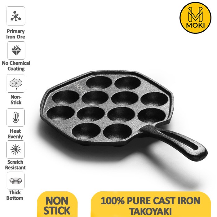 Jual MOKI 100 PURE CAST IRON TAKOYAKI PAN / CETAKAN TAKOYAKI 12 PCS