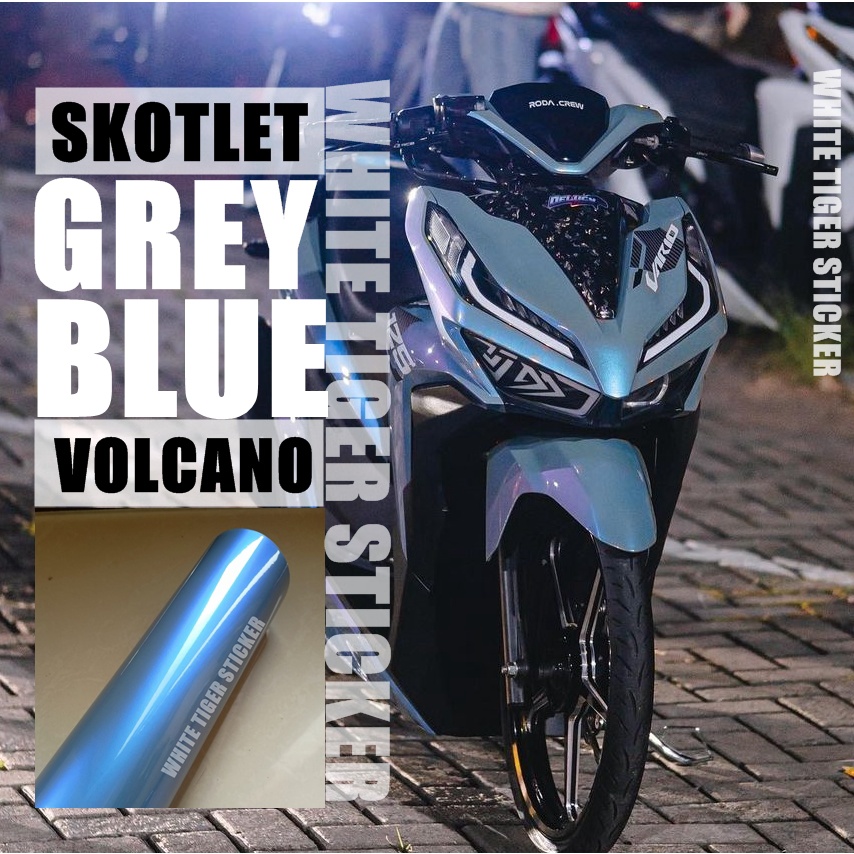 Jual Skotlet Stiker Motor Abu Abu Lembayung Biru Grey Blue Volcano